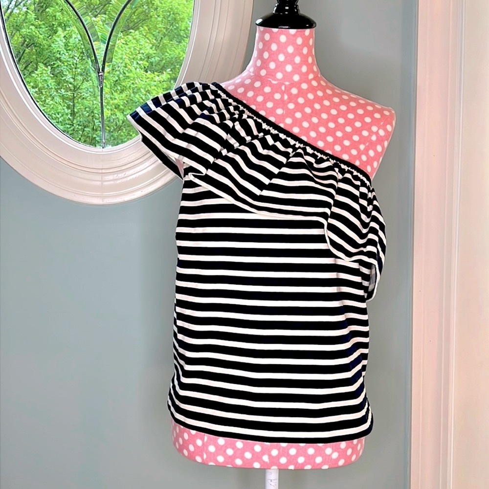 J. Crew One-Shoulder Striped Top Size L